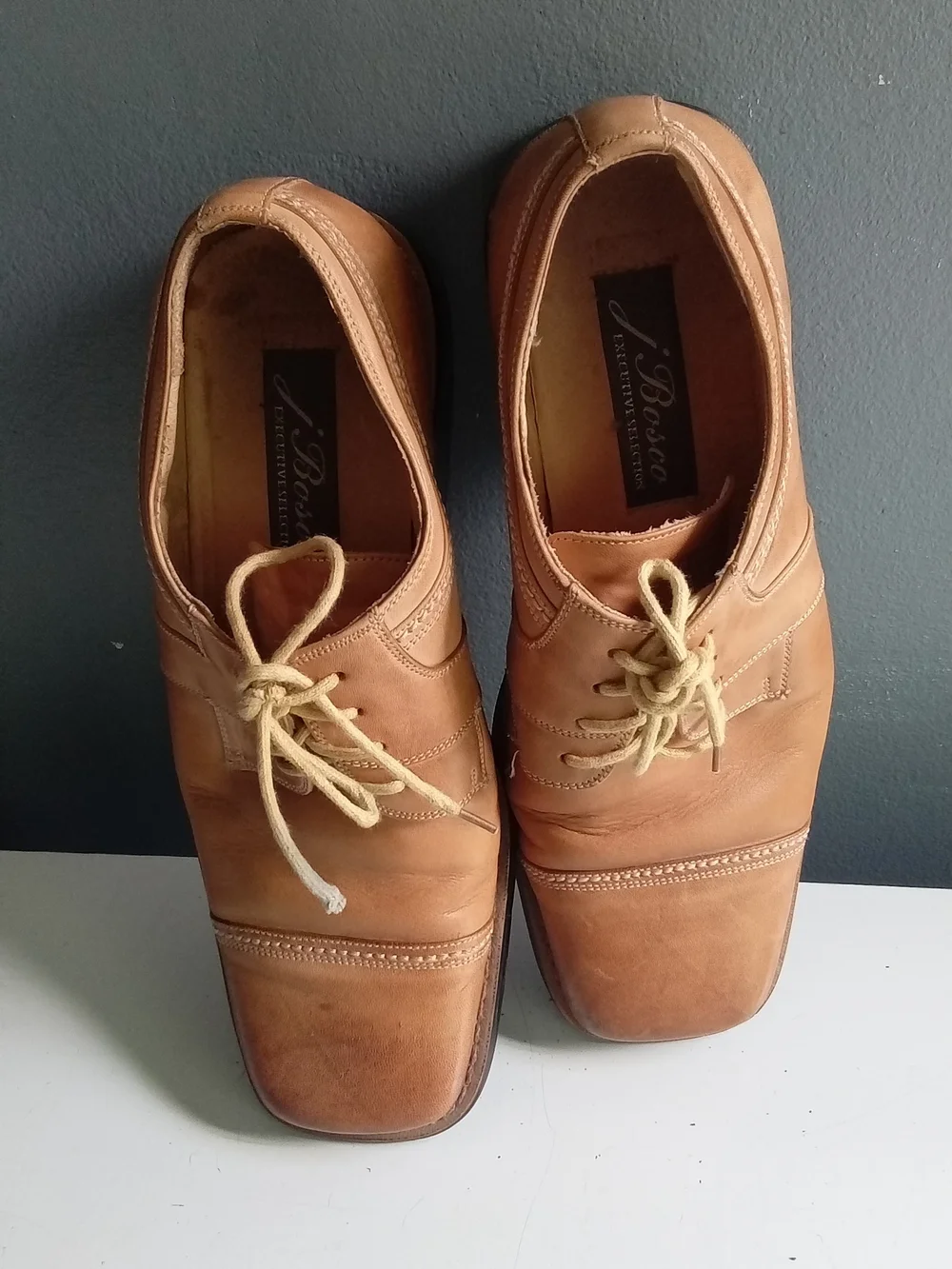 J Bosco Mens Tan Leather Cap Toe Dress Shoes Square Toe Lace Up Oxfords Size 9B